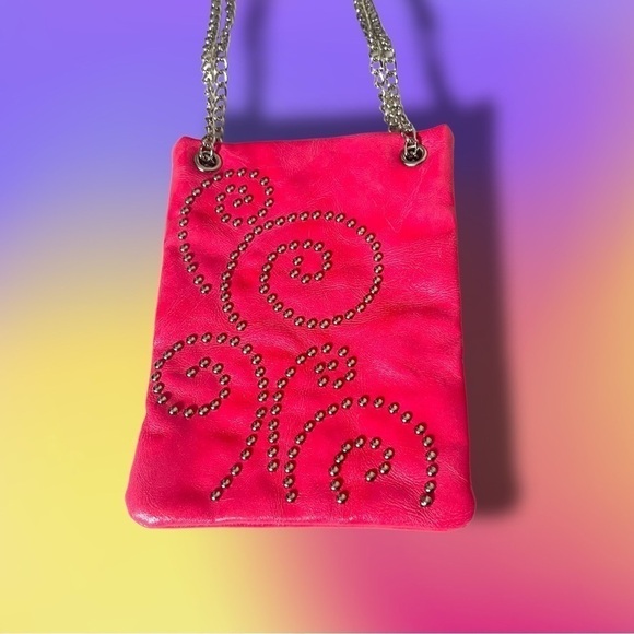 Studded Single Pocket Ornate Shoulder
Crossbody Bag Chain Strap Hot Coral Pink - Picture 6 of 7